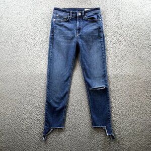 RAG & BONE Womens Size 25 NINA High Rise Torn Knee Cut Out Hem Ankle Skinny Jean